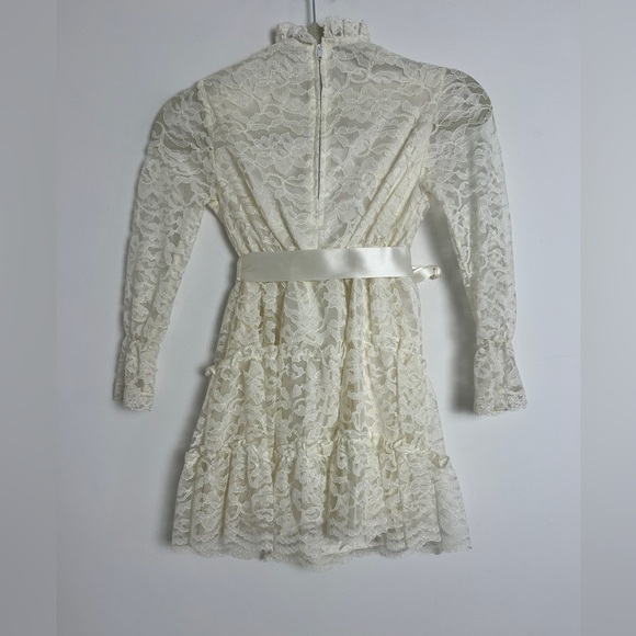 Vintage Girl's First Communion Cream Tiered All Lace Attached Necklace Dress S/M - Picture 6 of 9